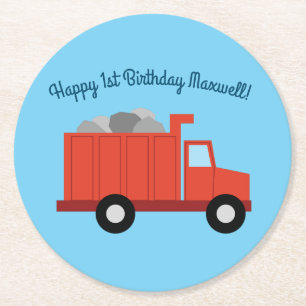 Trucks Birthday Party Round Paper Coaster