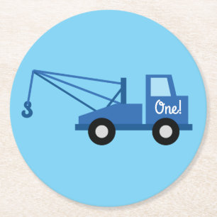 Trucks Birthday Party Round Paper Coaster
