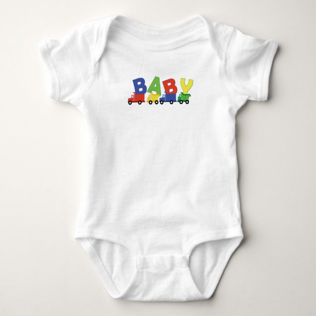 Trucks Boy Baby Shower Construction Cute Baby Bodysuit (Front)