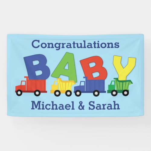 Trucks Boy Baby Shower Construction Cute Banner