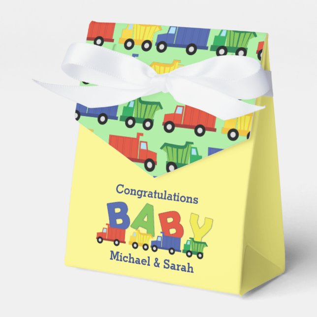 Trucks Boy Baby Shower Construction Cute Favor Boxes (Front Side)