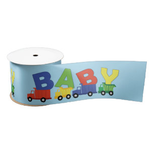 Trucks Boy Baby Shower Construction Cute Satin Ribbon