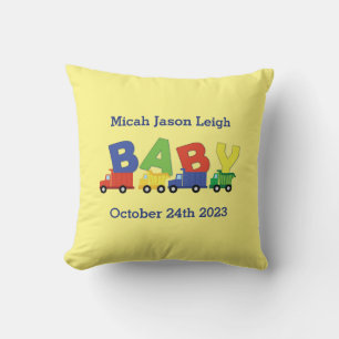 Trucks Boy Baby Shower Construction Cute Throw Pillow