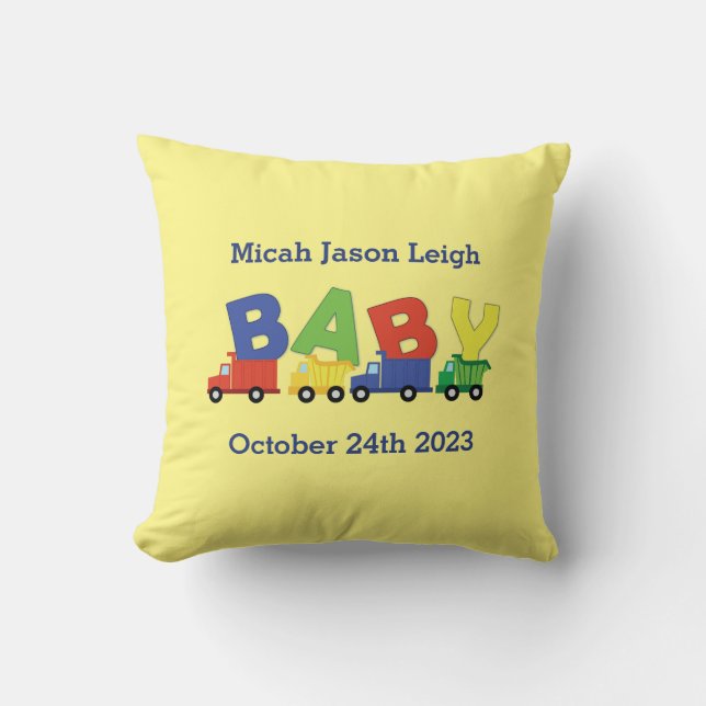 Trucks Boy Baby Shower Construction Cute Throw Pillow (Front)