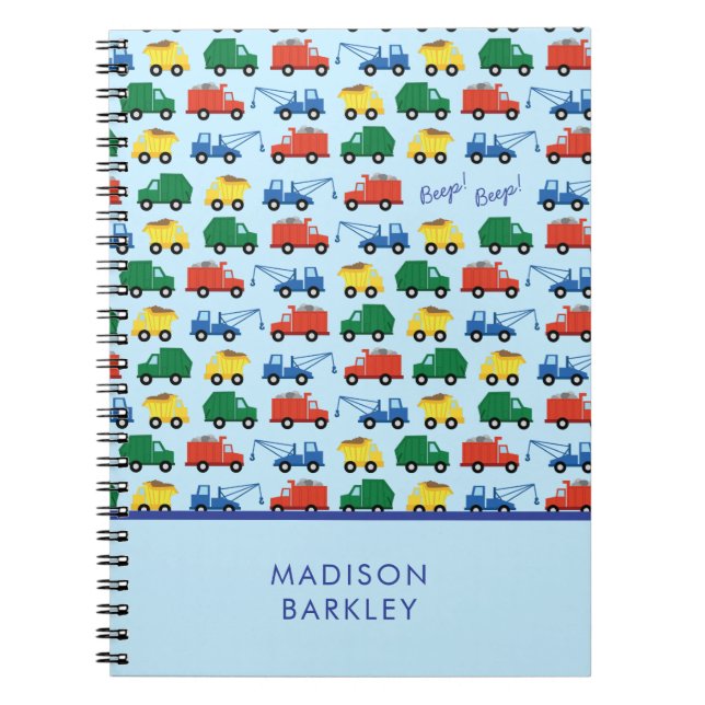 Trucks Boy's Construction Vehicles Cute Kid's Notebook (Front)