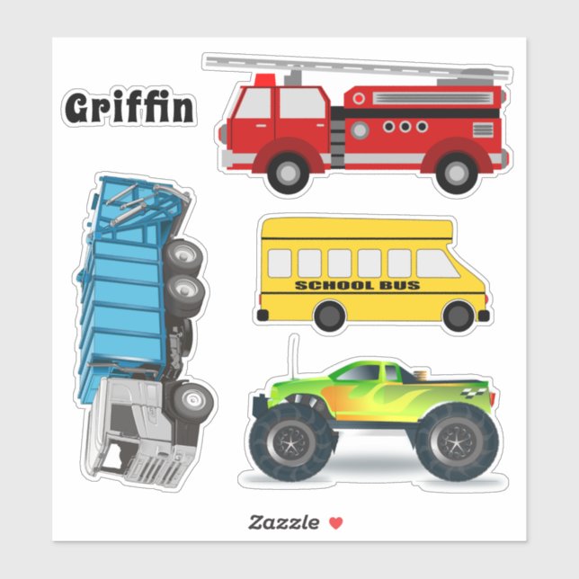 Trucks Bus Boys Name Template Shaped Stickers (Sheet)