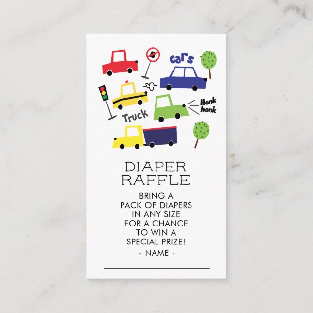 Trucks & Cars Boy Baby Shower Diaper Raffle Ticket Enclosure Card (Front)