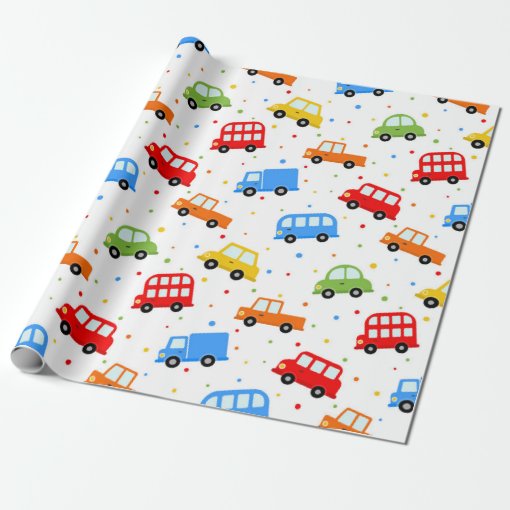 Trucks Cars Buses Vehicles Boy Birthday Wrapping Paper | Zazzle
