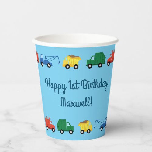 Trucks Cars Cute 1st Birthday Party Kids Paper Cups