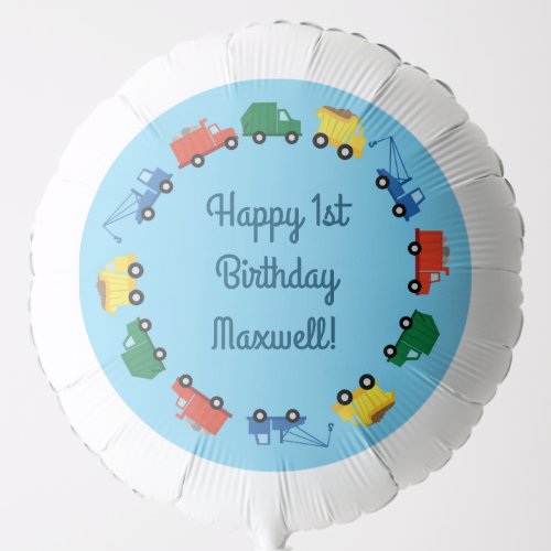 Trucks Cars Cute 1st Birthday Party Theme Balloon