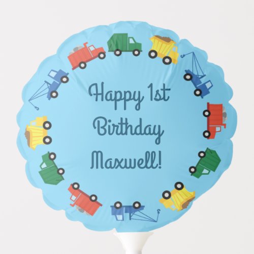 Trucks Cars Cute 1st Birthday Party Theme Balloon