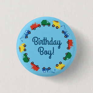 Trucks Cars Cute 1st Birthday Party Theme Button