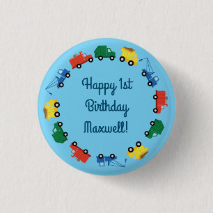 Trucks Cars Cute 1st Birthday Party Theme Button