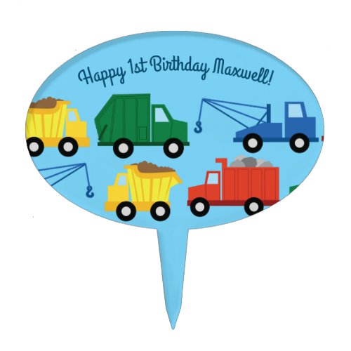 Trucks Cars Cute 1st Birthday Party Theme Cake Topper