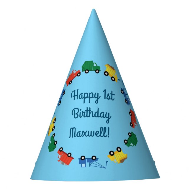Trucks Cars Cute 1st Birthday Party Theme Hat (Front)