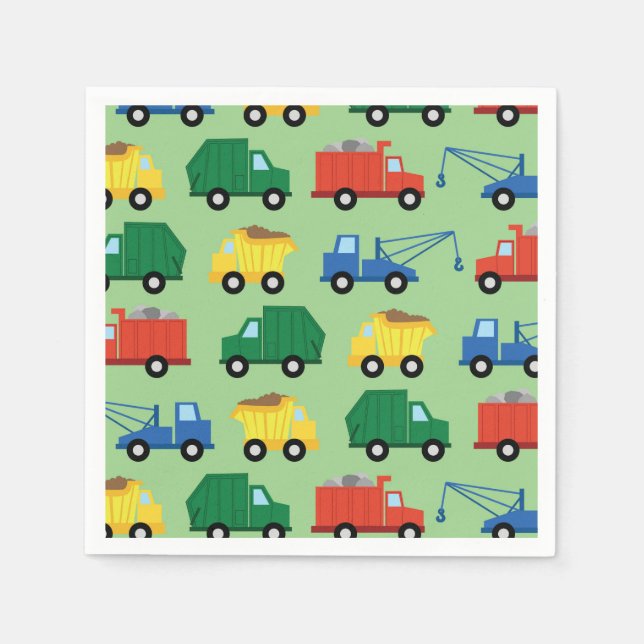 Trucks Cars Cute 1st Birthday Party Theme Napkins (Front)