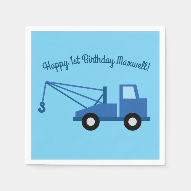 Trucks Cars Cute 1st Birthday Party Theme Napkins (Front)