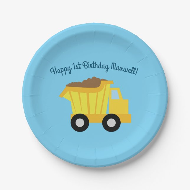 Trucks Cars Cute 1st Birthday Party Theme Paper Plates (Front)