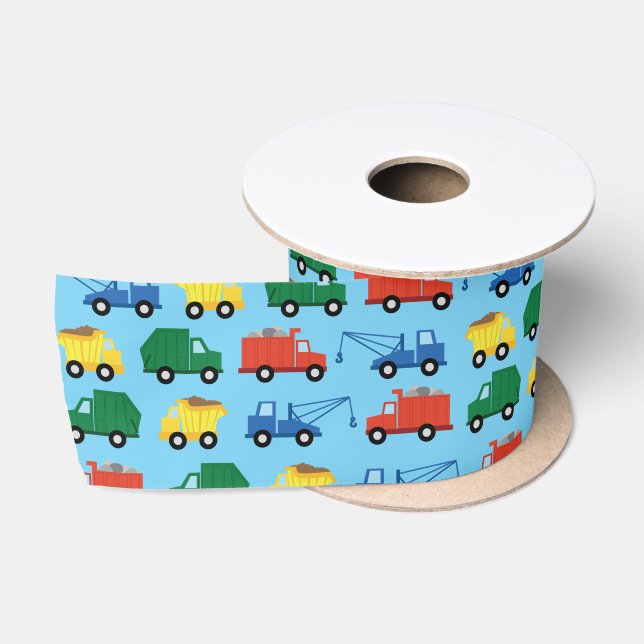 Trucks Cars Cute 1st Birthday Party Theme Satin Ribbon (Spool)