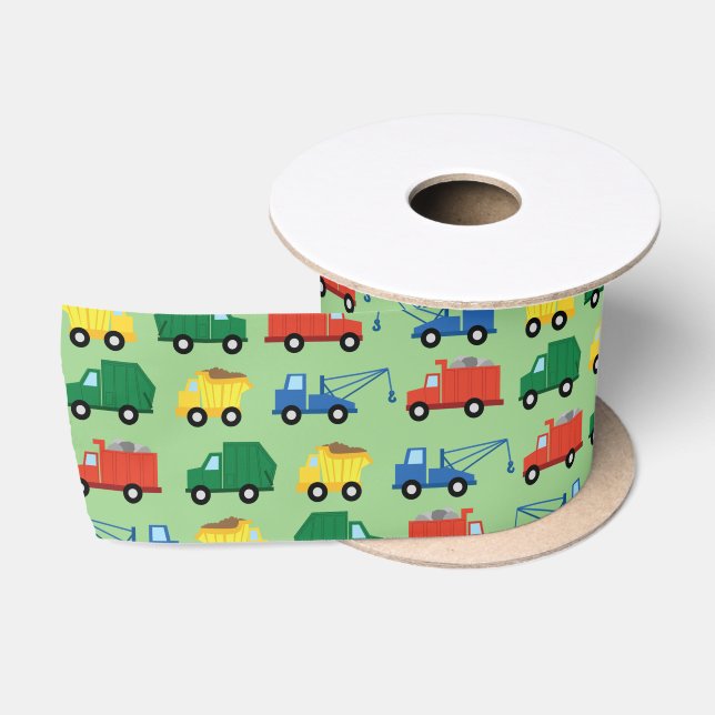 Trucks Cars Cute 1st Birthday Party Theme Satin Ribbon (Spool)