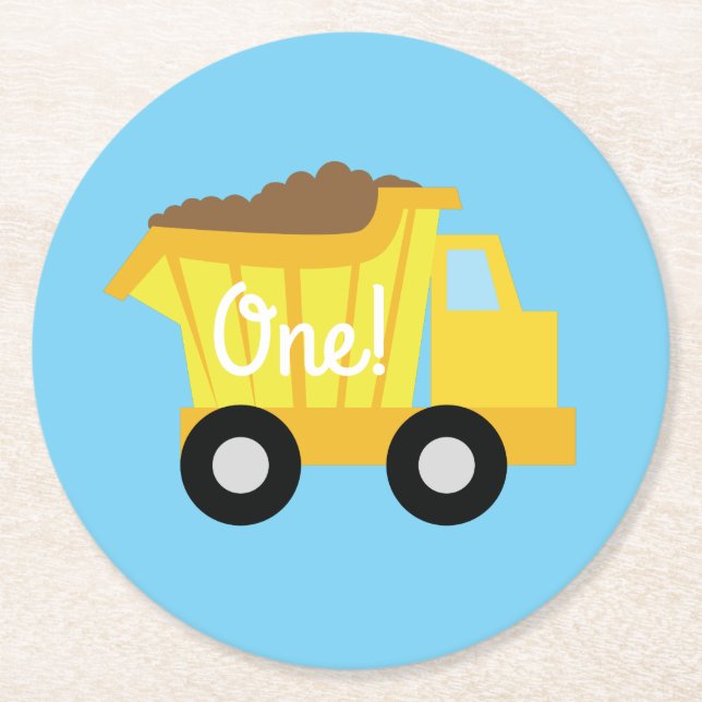 Trucks Cars Cute Boy Kids Birthday Party Theme Round Paper Coaster (Front)