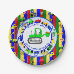 Trucks, Cars, Tractors and Traffic Signs Birthday Paper Plates