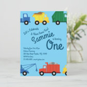 Trucks Colorful 1st Birthday Invitations (Standing Front)
