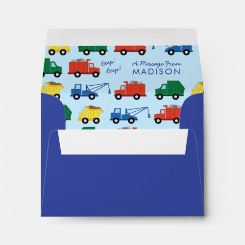 Trucks Construction Vehicles Boys Cute Kids Envelope