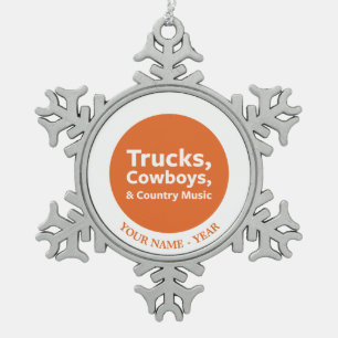 Trucks, Cowboys and Country Music Snowflake Pewter Christmas Ornament