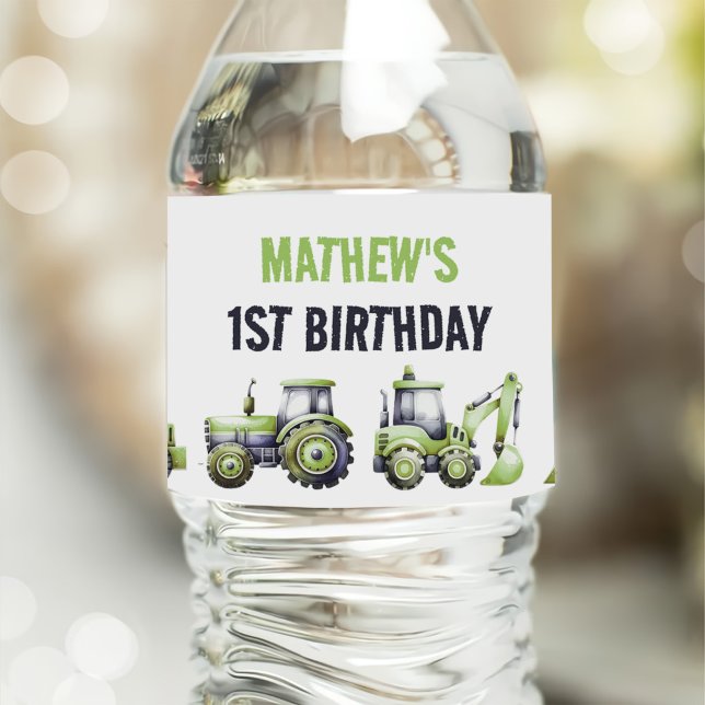Trucks & Diggers Construction Birthday Water Bottle Label (Creator Uploaded)