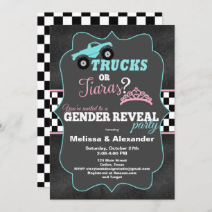 Trucks or Tiaras Gender Reveal Invitations