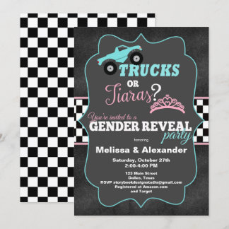 Trucks or Tiaras Gender Reveal Invitations