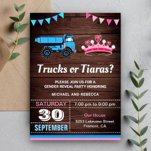 Trucks or Tiaras Gender Reveal Party Invitation
