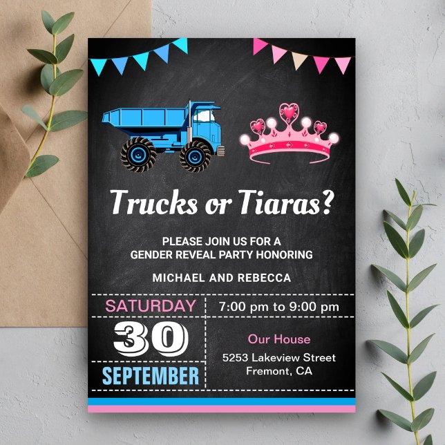 Trucks or Tiaras Gender Reveal Party Invitation (Creator Uploaded)