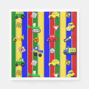 Trucks, Tractors, Cars and Traffic Signs Birthday Napkins