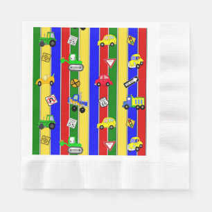 Trucks, Tractors, Cars and Traffic Signs Birthday Napkins
