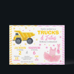 Trucks & Tutus Joint Birthday Invitation<br><div class="desc">Trucks & Tutus Joint Birthday Invitation – You’re Invited to a Trucks & Tutus Birthday Celebration! Get ready for the perfect mix of big wheels and twirls with this adorable Trucks & Tutus birthday invitation! Featuring a bright yellow construction dump truck on one side and a sweet pink ballet tutu...</div>