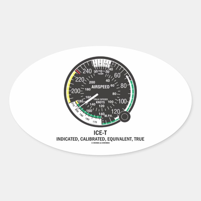 True Airspeed Indicator (ICE-T Mnemonic) Oval Sticker (Front)