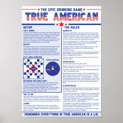 True American The Epic Drinking Game Rules Poster Zazzle