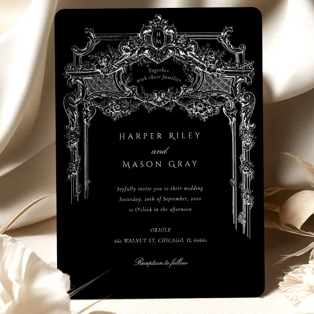 True Antique Black &amp; White Ornate Wedding Invitation | Zazzle