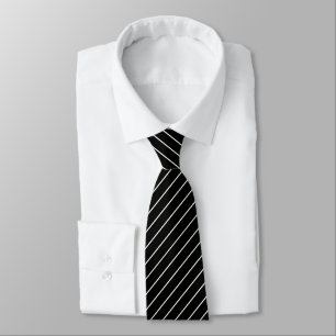 True Black with Ivory White Pinstripes Neck Tie