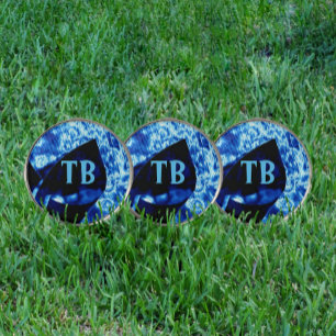 True Blue Edgy Abstract Personalized Initials Golf Ball Marker