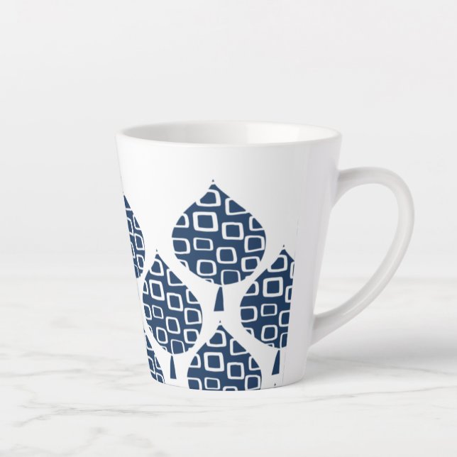 True Blue Geo Leaves Latte Mug (Right)