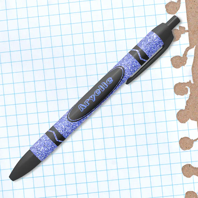 True Blue Glitter Crayon Custom Name Push Pen
