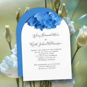 True Blue Hydrangea Wedding Couple Inviting Invitation