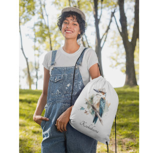 True Blue Kookaburra, custom Drawstring Bag