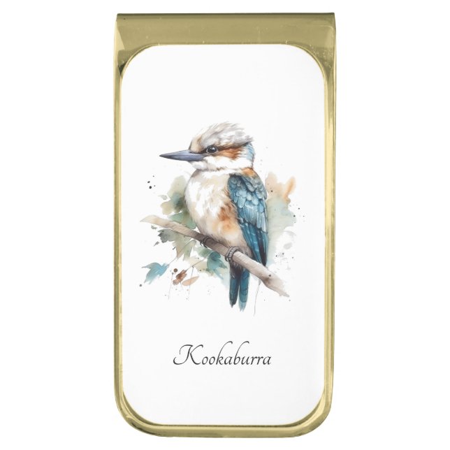 True Blue Kookaburra, custom Gold Finish Money Clip (Front Vertical)