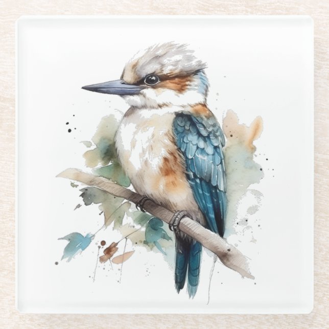 True Blue Kookaburra Glass Coaster (Front)