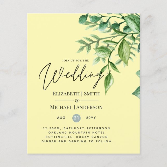 True Color GREENERY Budget Wedding Invitations (Front)