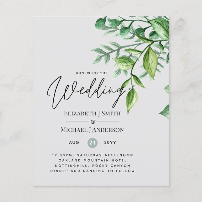 True Color GREENERY Budget Wedding Invitations (Front)